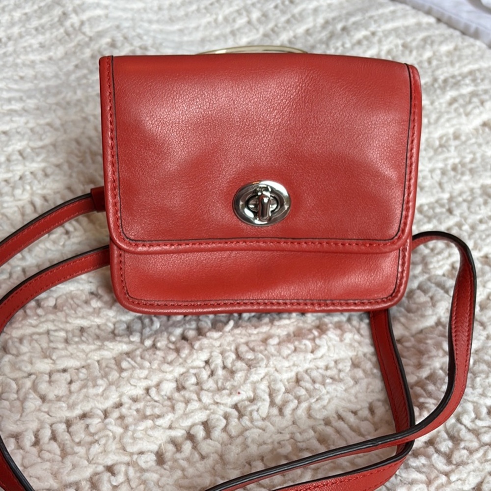 Coach Red Leather Crossbody Bag with Turn-Lock Closure